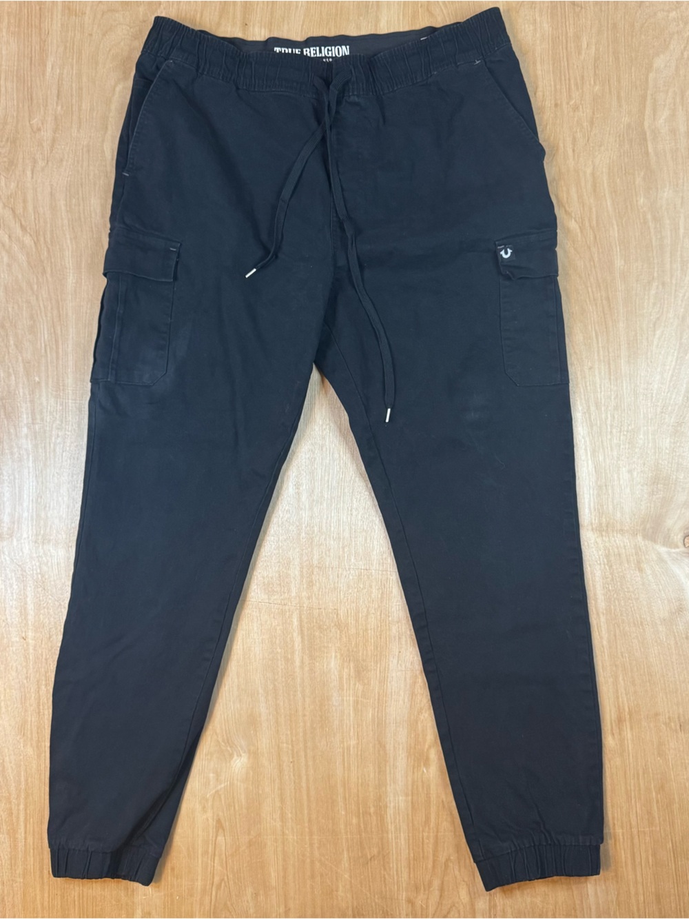 True Religion Black Cargo Joggers with Drawstring Waist